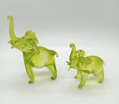 Green Art Glass Elephant Figurines Mama