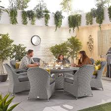 Round Dining Set With Fire Pit