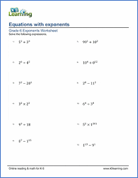 Grade 6 Exponent Worksheets Equations