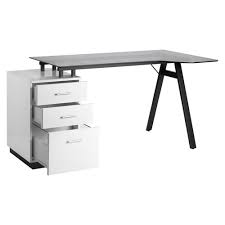 white gabe glass top desk with storage