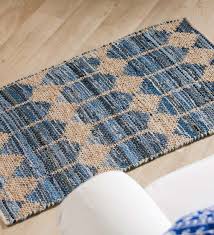 This outdoor reversible rug ensures a gorgeous design while helping the environment. Indoor Outdoor Jute And Cotton And Chindi Rug 3 X 5 Blue Vivaterra