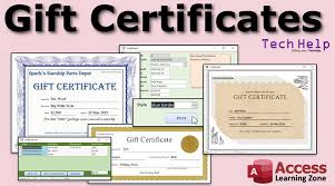gift certificates in microsoft access