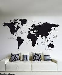 Black World Map Wall Decal Set World