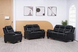 Black Bonded Leather Sofa Set Luxury