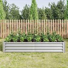 Sudzendf Outdoor Silver Metal Raised Rectangle Garden Bed Planter Bed 6x3x1ft