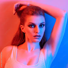 fashion woman in colorful neon light