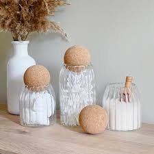 rippled cork ball glass storage jar