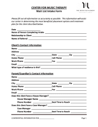 In order to recreate a song, a music therapist must first be able to recreate a style. Music Therapy Intake Form Fill Online Printable Fillable Blank Pdffiller