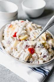 You could do a tropical fruit salad with a creamy sauce or a more formally composed salad with citrus and dates. Fruit Salad With Marshmallows And Whipped Cream House Of Nash Eats