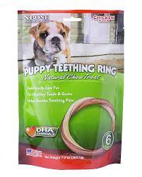 Puppies find savory chicken flavor to be irresistible, helping them to chew teething ring instead of furniture. N Bone Chicken Flavor Puppy Teething Ring Dog Com
