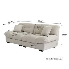 89 In Overstuffed Anti Cat Scratch Fabric Armless 2 Seats Leisure Sofa Room Furniture Couch For Apartment In Beige