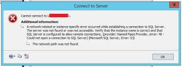 fix sql server error 53 could not open