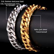 Us 6 98 50 Off U7 Big Stainless Steel Bracelet Men Jewelry Wholesale Gold Color 21cm 13 Mm Thick Cuban Link Chain Mens Bracelets H772 In Chain