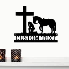Praying Cowgirl With Horse Kneeling At