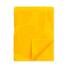 Four piece 100% cotton saffron yellow towel bale 2 x bath towel, 2 x hand towel. Marimekko Unikko Yellow Bath Towel Marimekko Unikko Yellow Bath Towels