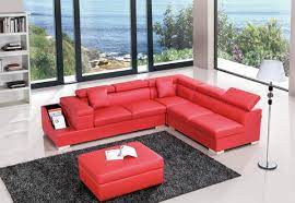 red color sectional sofa upholstered in