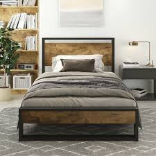 Platform Bed Frame With Wood Headboard