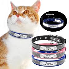 Comes in s, m, l, and xl with five sizing holes for fit flexibility. Personalized Reflective Engraved Leather Cat Collar