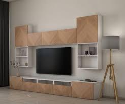 white and wood tv unit design with