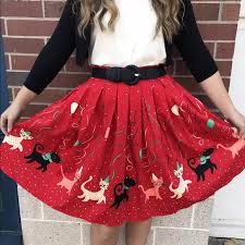 Banned Apparel Party Cat Skirt Red Retro Vintage Boutique