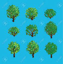 様々 なドット絵の木や茂みのセットのイラスト素材・ベクター Image 61726801