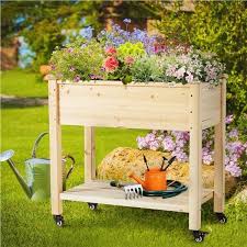 Wood Garden Raised Bed With Wheels