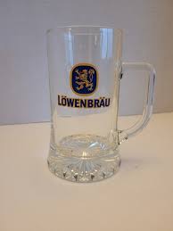 Vintage Löwenbräu Footed Glass Beer Mug