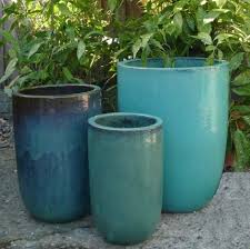 Small Aqua Glazed Tall U Garden Pot