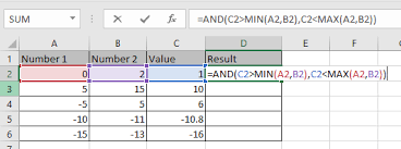 value is between the two numbers in excel