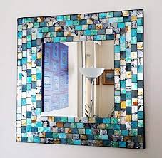 Square Teal Gold Mosaic Wall Mirror