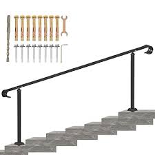 Why build a handrail on concrete stairs? Buy Vevor Wrought Iron Handrail Fit 5 To 7 Steps Outdoor Stair Railing Adjustable Front Porch Hand Rail Black Transitional Hand Railings For Concrete Steps Or Wooden Stairs With Installation Kit Online
