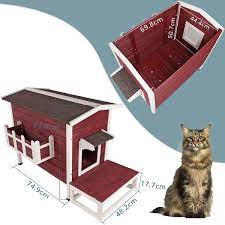 Red Solid Wood Cat House Larger Design