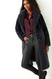 Charcoal Grey Longline Faux Fur Coat