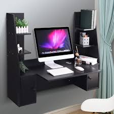 42 inches floating desk,wall mounted floating computer desk wood laptop table standing workstation with storage shelves work study (black). Wall Mounted Floating Computer Desk Wood Hanging Table 55 1 Lbs With Shelves Ebay
