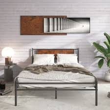 Metal Bed Frame With Wood Headboard