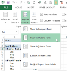 change pivot table to outline layout