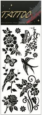 Tetovací Obtisky černé 28 X 104 Cm Motýli A Květiny S Vlaštovkou
