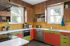 a colorful midcentury inspired kitchen