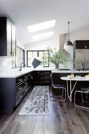 glossy black kitchen cabinets with long