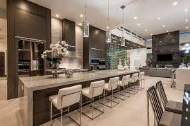 75 open concept kitchen with dark wood