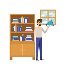Man With Wooden Shelving On White Icon