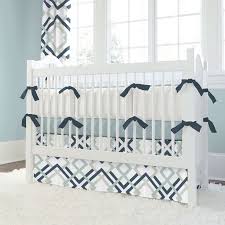 navy and gray geometric crib bedding