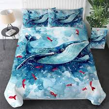 Sea Whale Duvet Cover Bed Set Blue