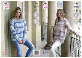 Then knit with knitting needles no. King Cole Ladies Aran Knitting Pattern Easy Knit Round Or Boat Neck Sweater 5267 5057886000544 Ebay
