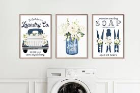 Set Of 3 Navy Laundry Wall Art Laundry