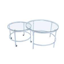 W Silver Small Round Glass Coffee Table