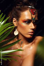 closeup portrait of woman tanned skin