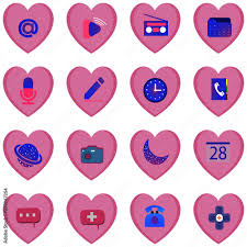 pink heart set themed android icon for