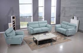 Light Blue Top Grain Leather Sofa Set