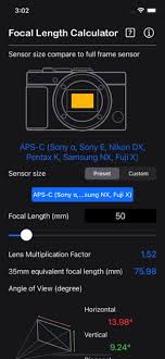 focal length calculator on the app